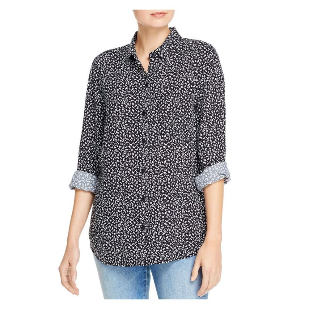BEACHLUNCHLOUNGE COLLECTION Womens Black Long Sleeve Collared Button Up Top S